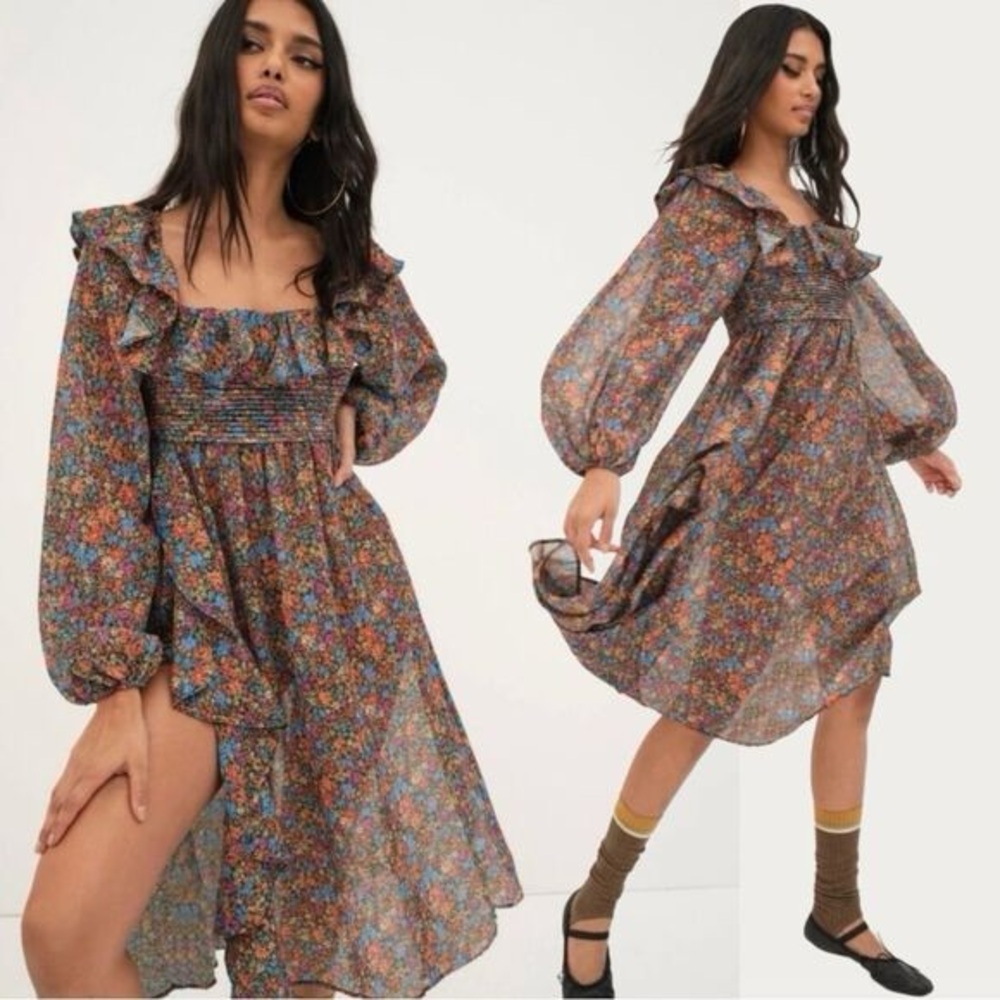 For Love & Lemons Multicolor Floral Midi Dress For Love & Lemons Brittany Midi